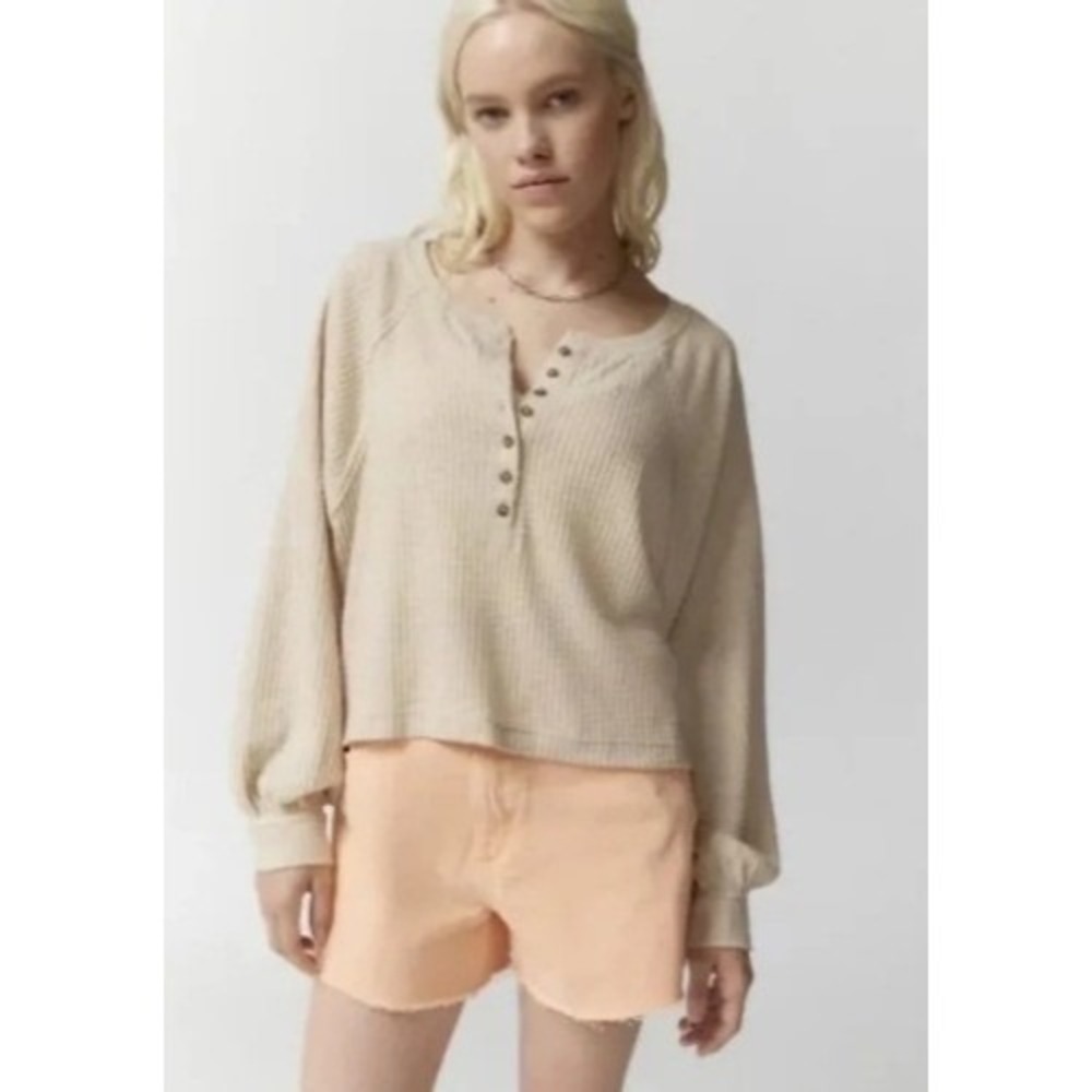 Out From Under Urban Outfitters | Waffle Knit Henley Sweater Cream Beige | XS